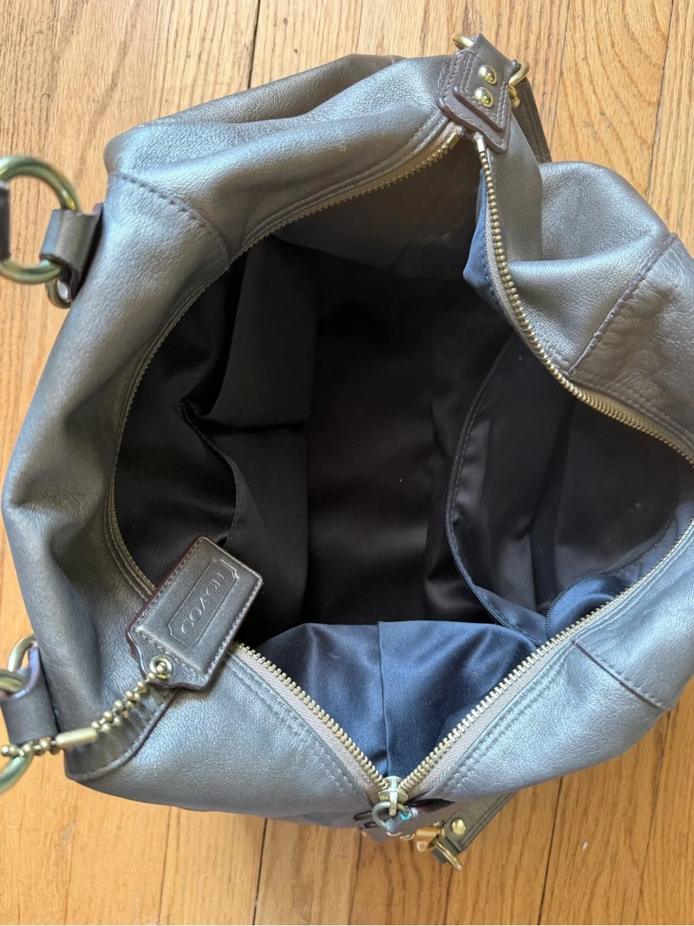 Coach Metallic Charcoal Leather Satchel with Detachable Strap - Picture 6 of 7